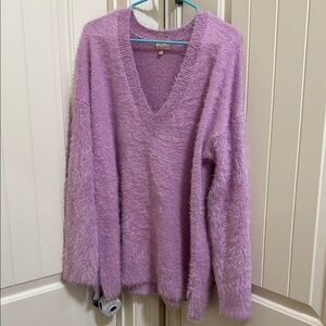 Show Me Your MuMu Lilac Fuzzy V-Neck Sweater